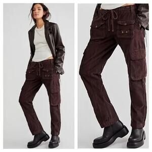 Free People Tahiti Cord Cargo Pants Size XS Brown Loose Corduroy Low Rise Y2K